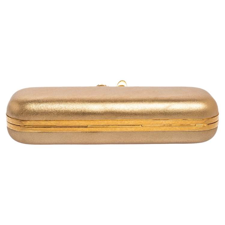 Pre Owned Alexander McQueen Metallic Gold Leather Skull Knuckle Box Clutch