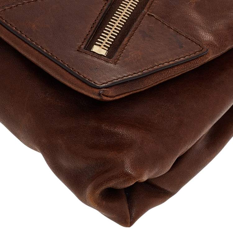 Pre Owned Alexander McQueen Brown Leather Faithful Glove Clutch