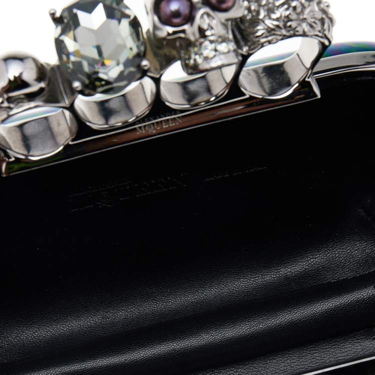 Pre Owned Alexander McQueen Holographic Patent Leather Skull Knuckle Box Clutch