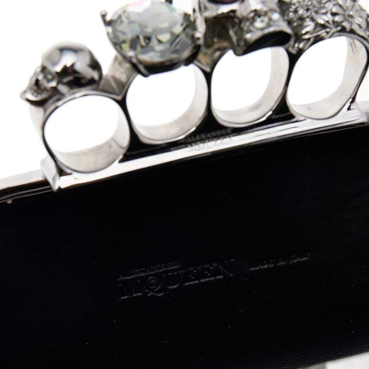 Pre Owned Alexander McQueen Holographic Patent Leather Skull Knuckle Box Clutch