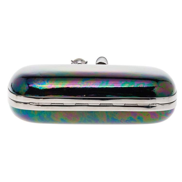 Pre Owned Alexander McQueen Holographic Patent Leather Skull Knuckle Box Clutch