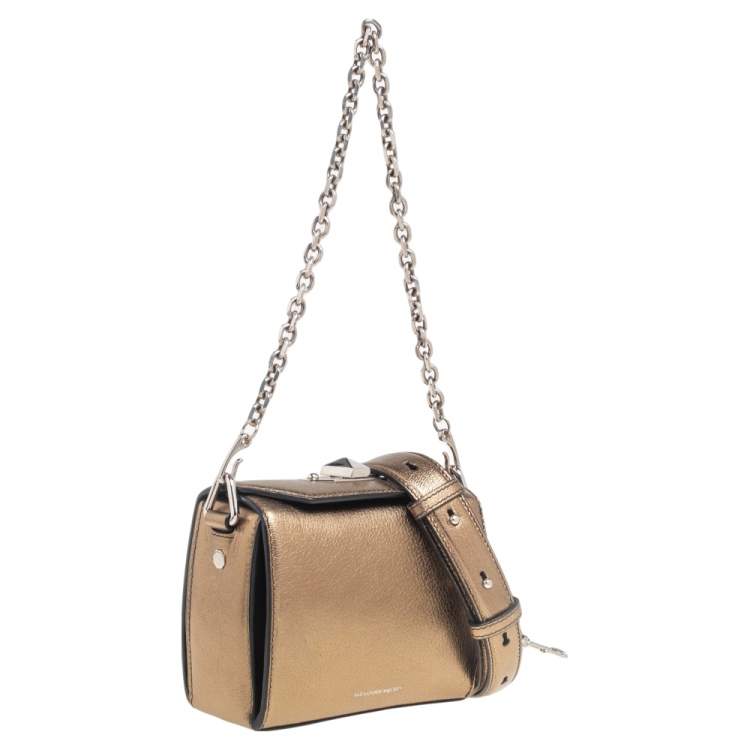 Pre Owned Alexander McQueen Gold Leather Box 19 Shoulder Bag