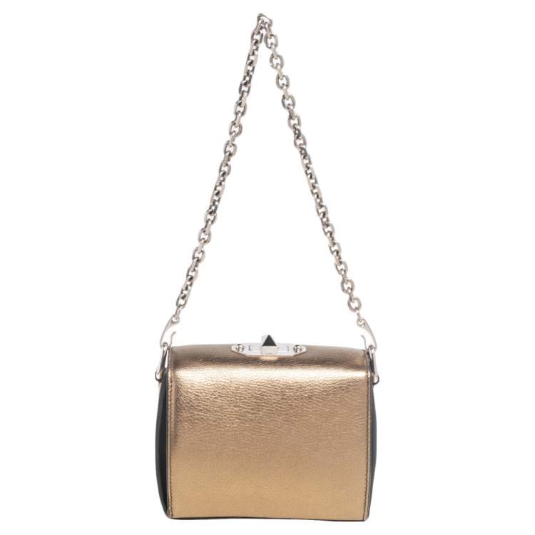 Pre Owned Alexander McQueen Gold Leather Box 19 Shoulder Bag