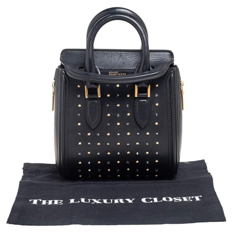 Pre Owned Alexander McQueen Black Leather Mini Crystal/Studded Heroine Bag