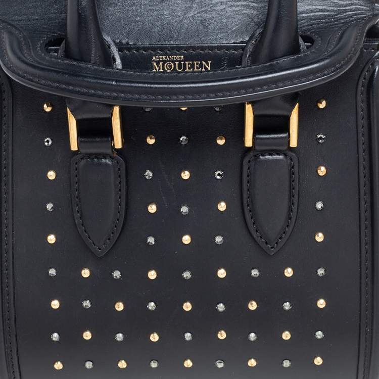 Pre Owned Alexander McQueen Black Leather Mini Crystal/Studded Heroine Bag