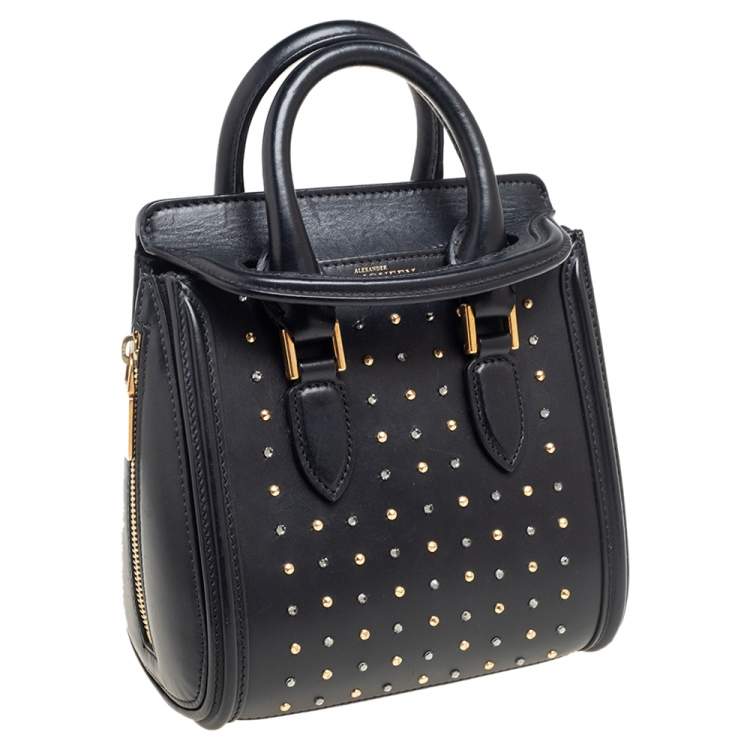Pre Owned Alexander McQueen Black Leather Mini Crystal/Studded Heroine Bag