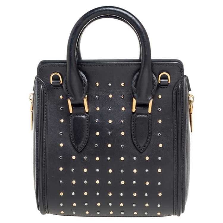 Pre Owned Alexander McQueen Black Leather Mini Crystal/Studded Heroine Bag