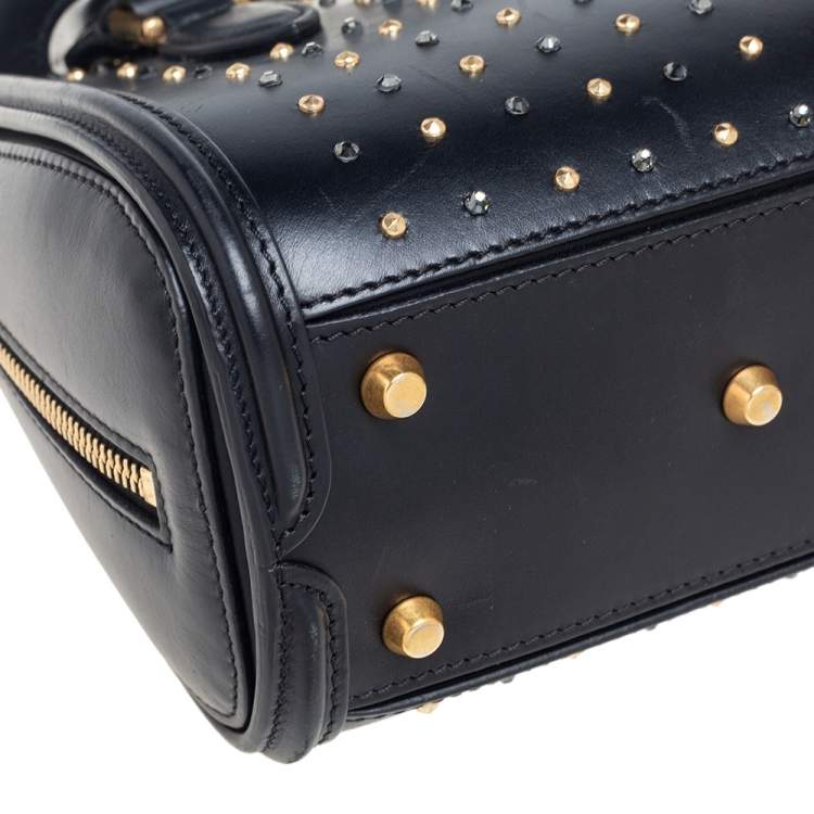 Pre Owned Alexander McQueen Black Leather Mini Crystal/Studded Heroine Bag