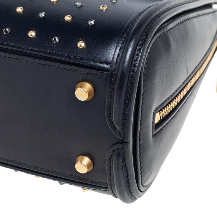 Pre Owned Alexander McQueen Black Leather Mini Crystal/Studded Heroine Bag
