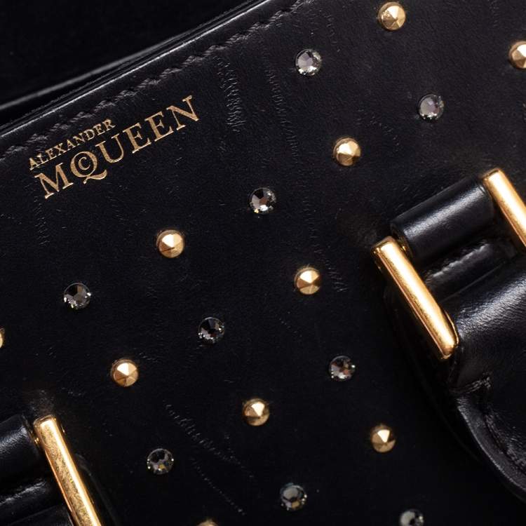 Pre Owned Alexander McQueen Black Leather Mini Crystal/Studded Heroine Bag