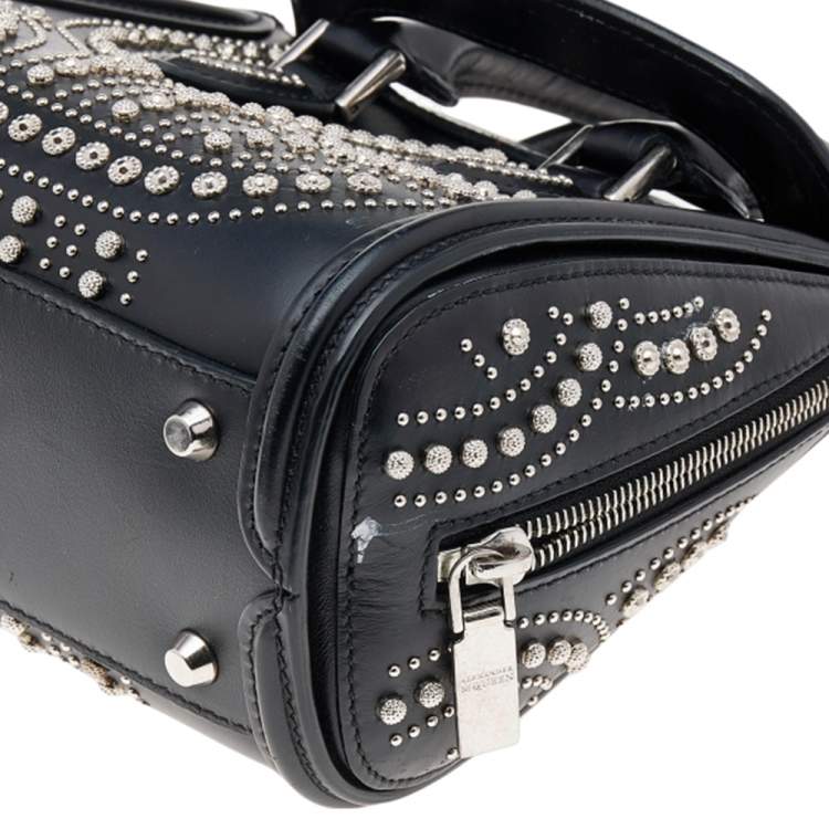 Pre Owned Alexander McQueen Black Leather Mini Studded Heroine Bag