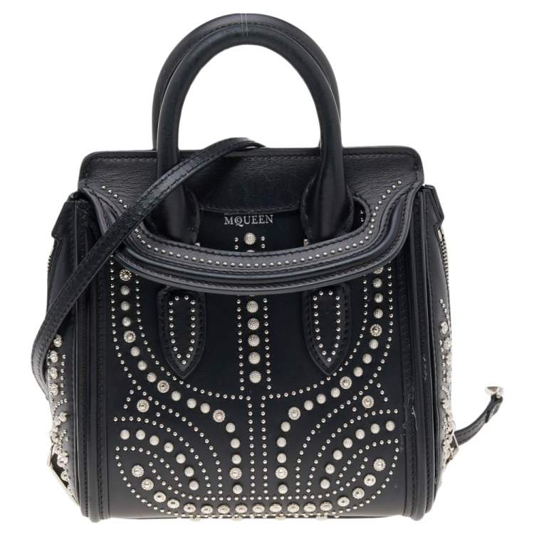 Pre Owned Alexander McQueen Black Leather Mini Studded Heroine Bag