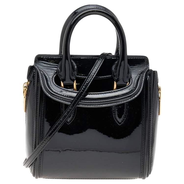 Pre Owned Alexander McQueen Black Patent Leather Mini Heroine Bag
