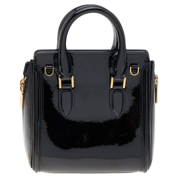 Pre Owned Alexander McQueen Black Patent Leather Mini Heroine Bag