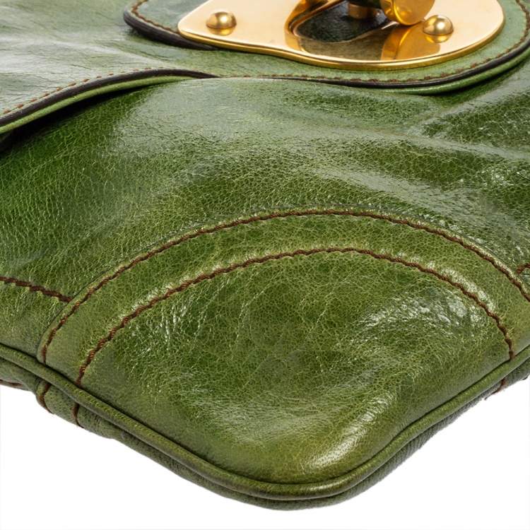 Pre Owned Alexander McQueen Green Leather Flapper Clutch