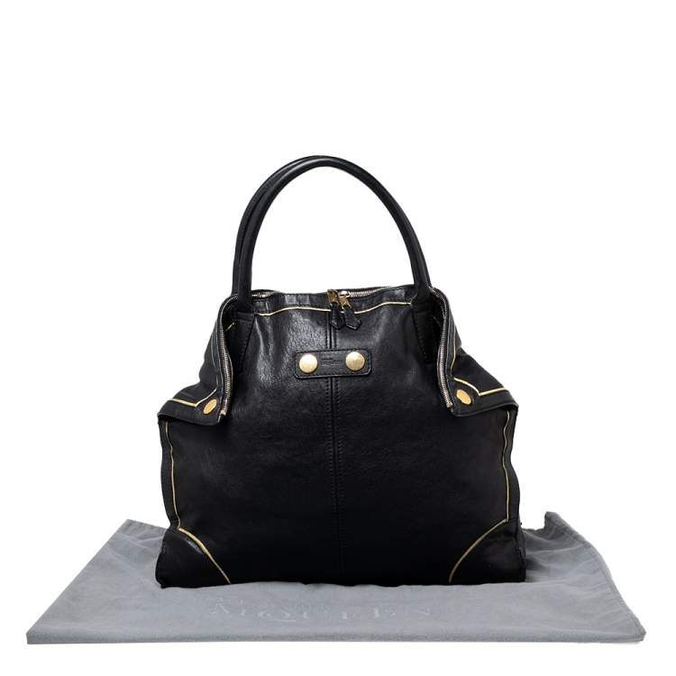 Pre Owned Alexander McQueen Black/Gold Leather Demata Tote