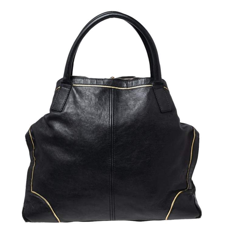 Pre Owned Alexander McQueen Black/Gold Leather Demata Tote