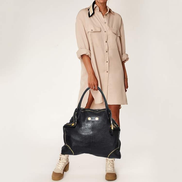 Pre Owned Alexander McQueen Black/Gold Leather Demata Tote