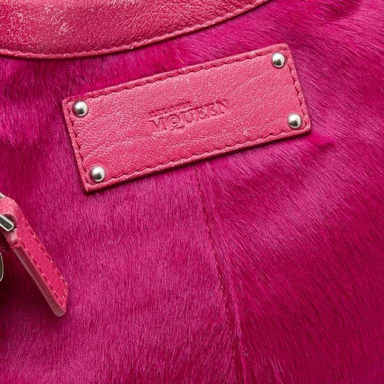 Pre Owned Alexander McQueen Pink Calf Hair And Leather Medium De Manta Clutch