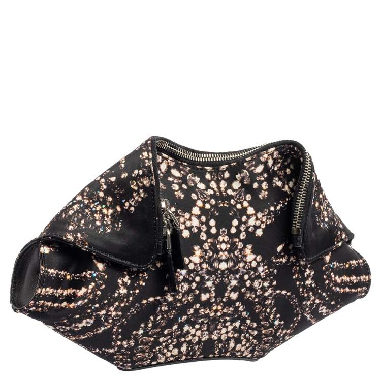 Pre Owned Alexander McQueen Black Rhinestone Printed Fabric De Manta Clutch