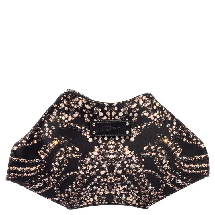 Pre Owned Alexander McQueen Black Rhinestone Printed Fabric De Manta Clutch