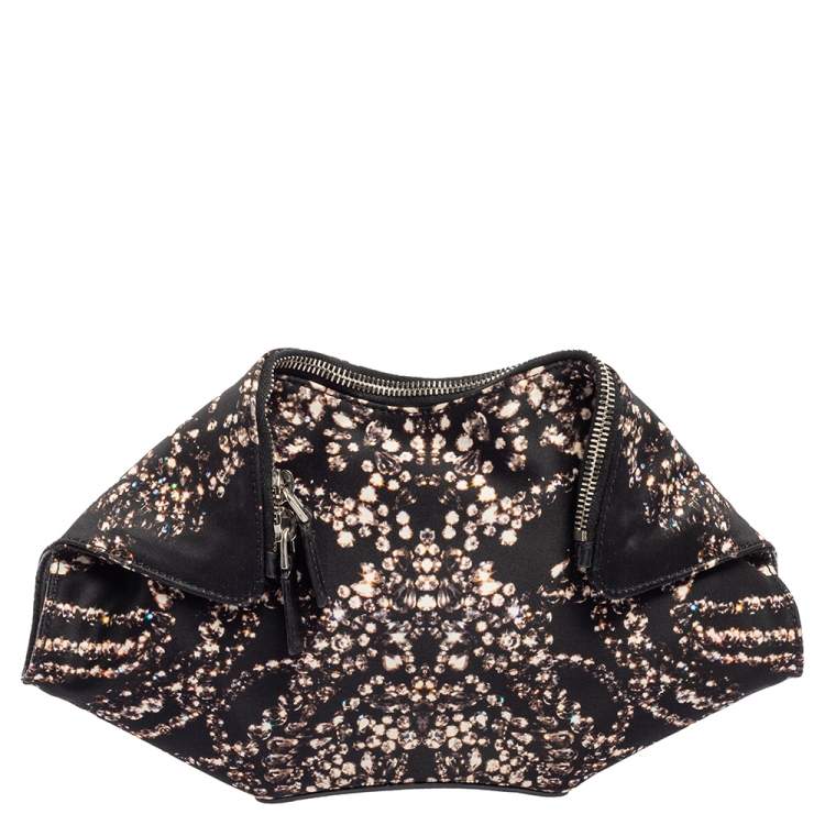 Pre Owned Alexander McQueen Black Rhinestone Printed Fabric De Manta Clutch