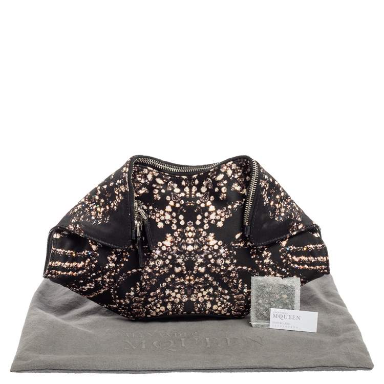 Pre Owned Alexander McQueen Black Rhinestone Printed Fabric De Manta Clutch
