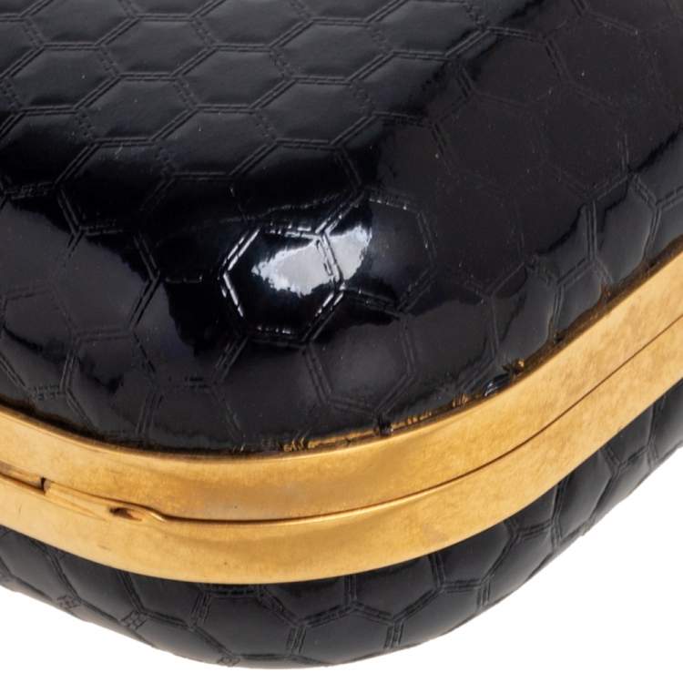 Pre Owned Alexander McQueen Black Patent Leather Skull Knuckle Box Clutch
