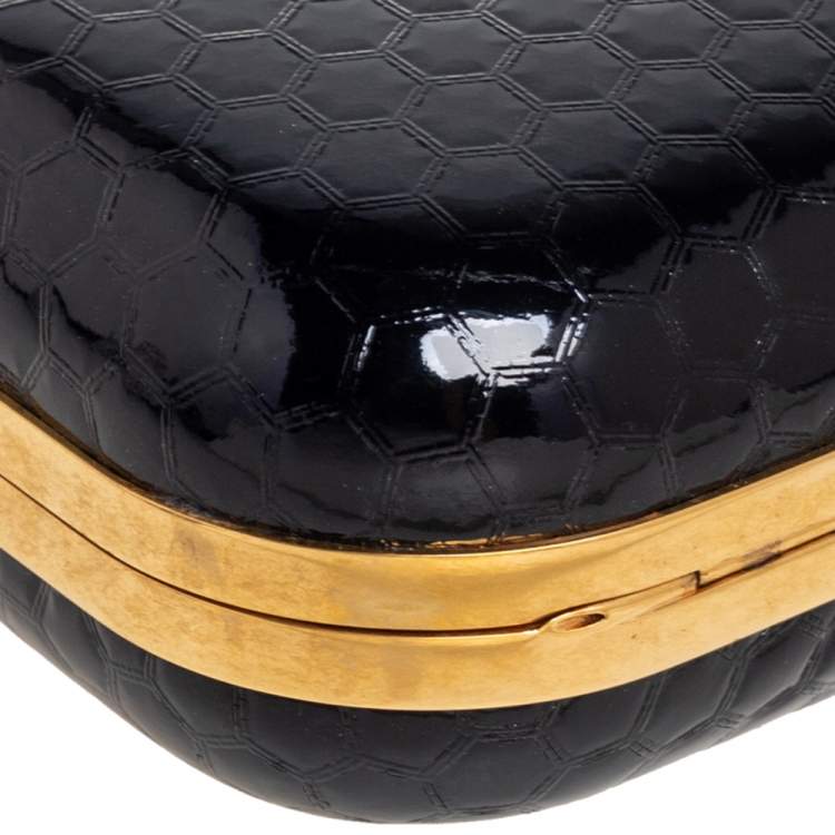 Pre Owned Alexander McQueen Black Patent Leather Skull Knuckle Box Clutch