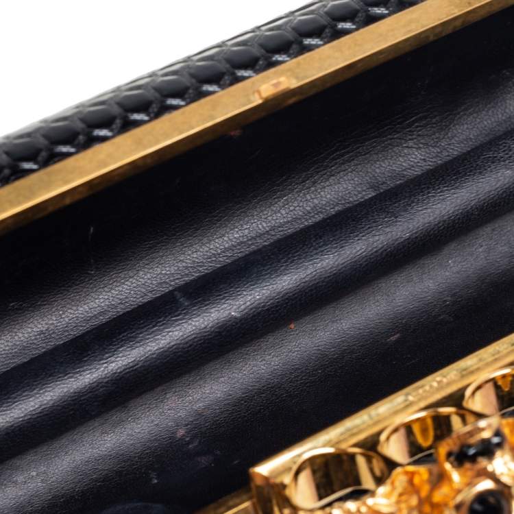 Pre Owned Alexander McQueen Black Patent Leather Skull Knuckle Box Clutch