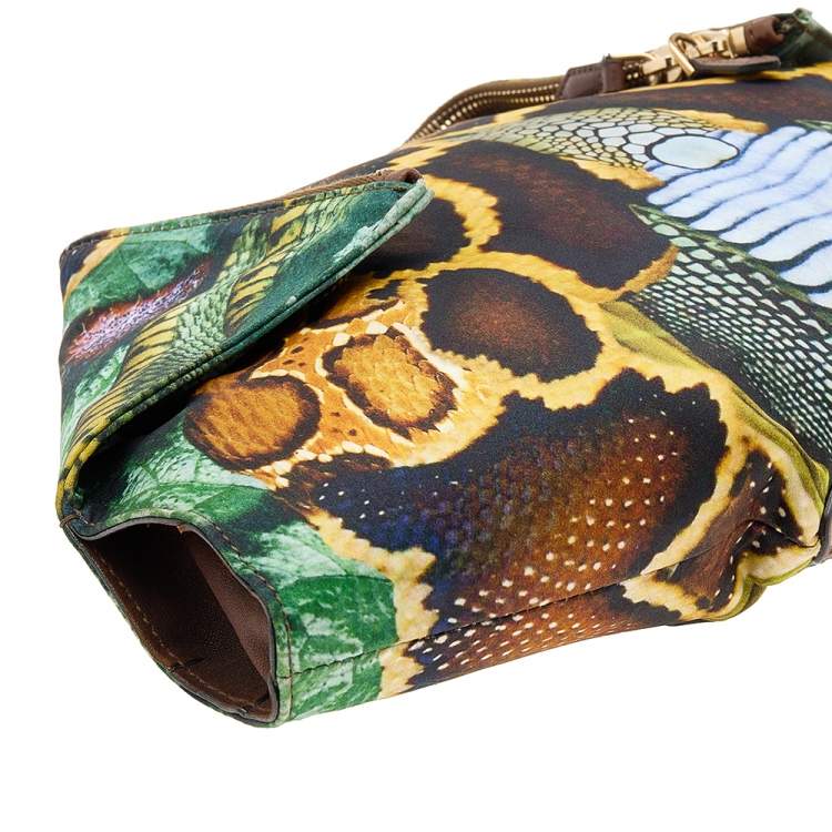 Pre Owned Alexander McQueen Multicolor Print Satin and Leather Medium De Manta Clutch