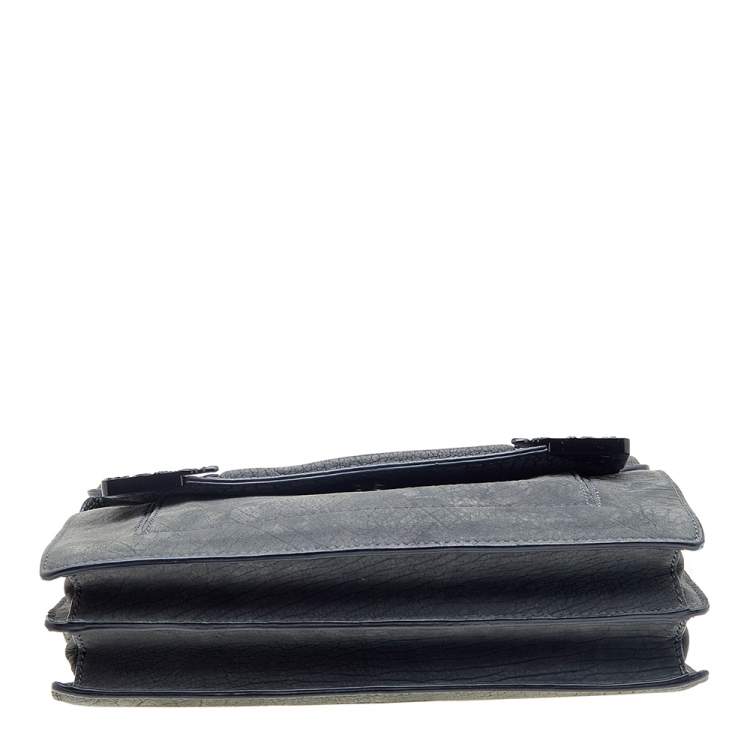 Pre Owned Alexander McQueen Dark Grey Leather Flap Messenger Bag