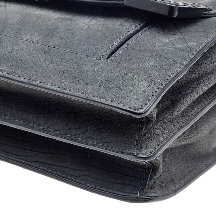 Pre Owned Alexander McQueen Dark Grey Leather Flap Messenger Bag