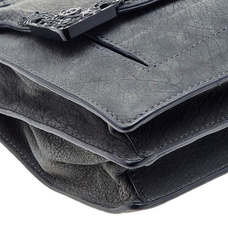 Pre Owned Alexander McQueen Dark Grey Leather Flap Messenger Bag