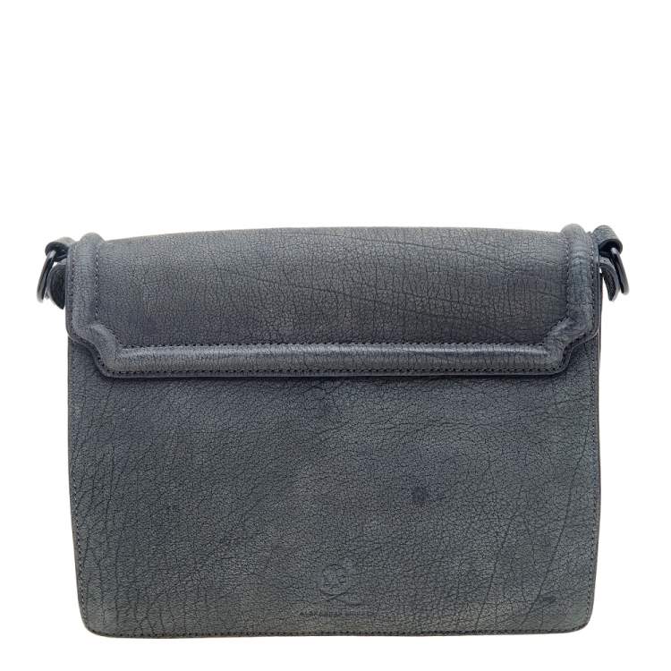 Pre Owned Alexander McQueen Dark Grey Leather Flap Messenger Bag