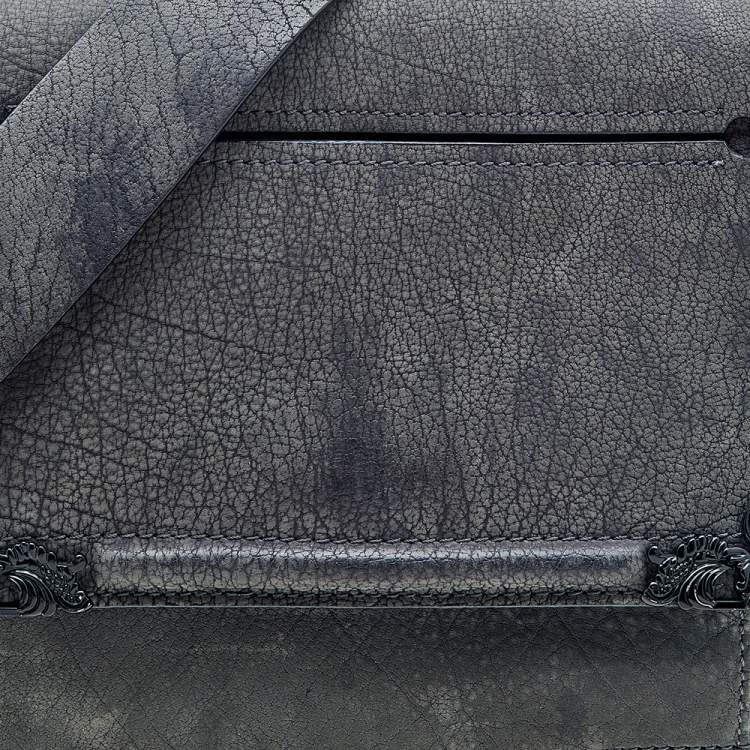 Pre Owned Alexander McQueen Dark Grey Leather Flap Messenger Bag