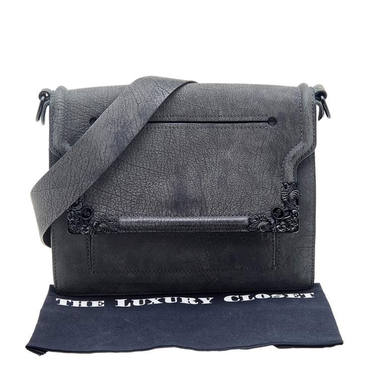 Pre Owned Alexander McQueen Dark Grey Leather Flap Messenger Bag