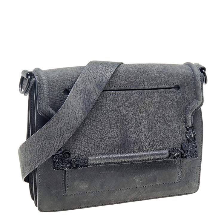 Pre Owned Alexander McQueen Dark Grey Leather Flap Messenger Bag