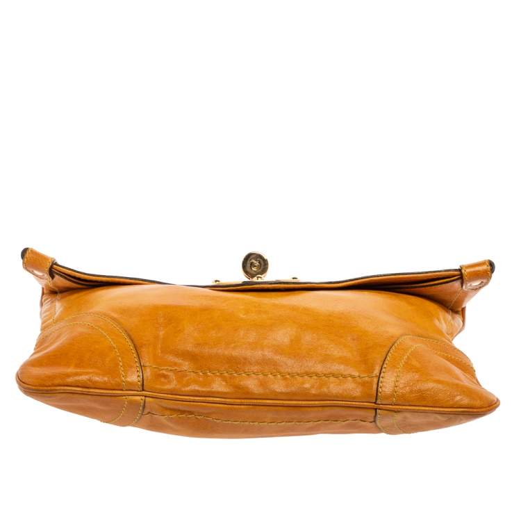 Pre Owned Alexander McQueen Orange Leather Flapper Clutch