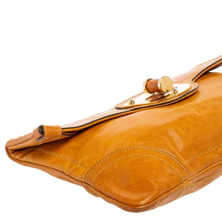 Pre Owned Alexander McQueen Orange Leather Flapper Clutch