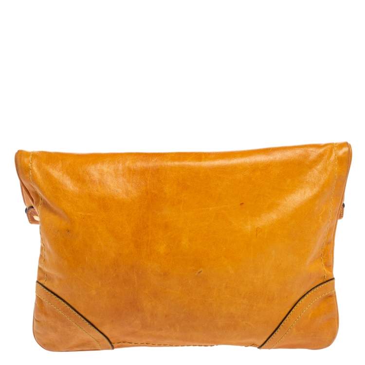 Pre Owned Alexander McQueen Orange Leather Flapper Clutch