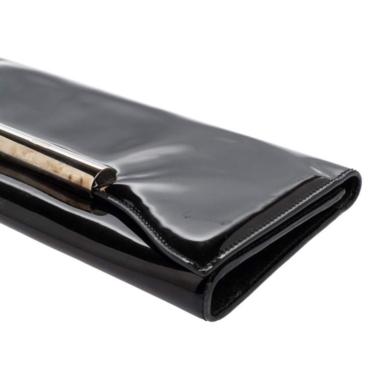 Pre Owned Alexander McQueen Black Patent Leather Flap Clutch 