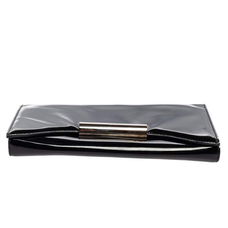 Pre Owned Alexander McQueen Black Patent Leather Flap Clutch 