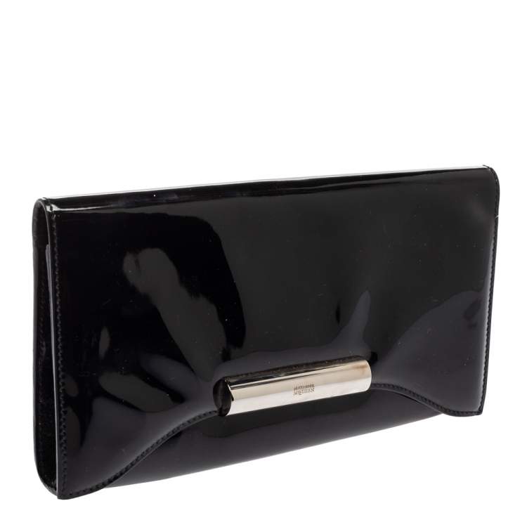 Pre Owned Alexander McQueen Black Patent Leather Flap Clutch 