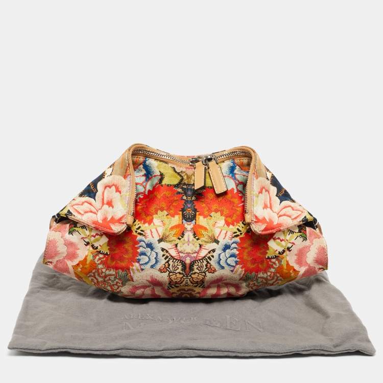 Pre Owned Alexander McQueen Multicolor Floral Print Fabric and Leather Small De Manta Clutch