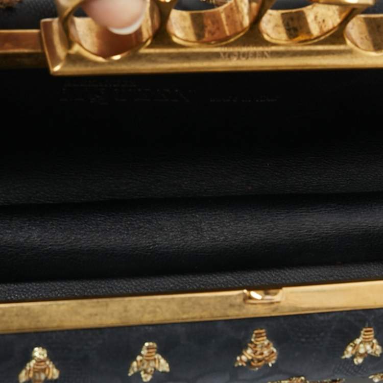 Pre Owned Alexander McQueen Black Fabric Bees Knuckle Box Clutch