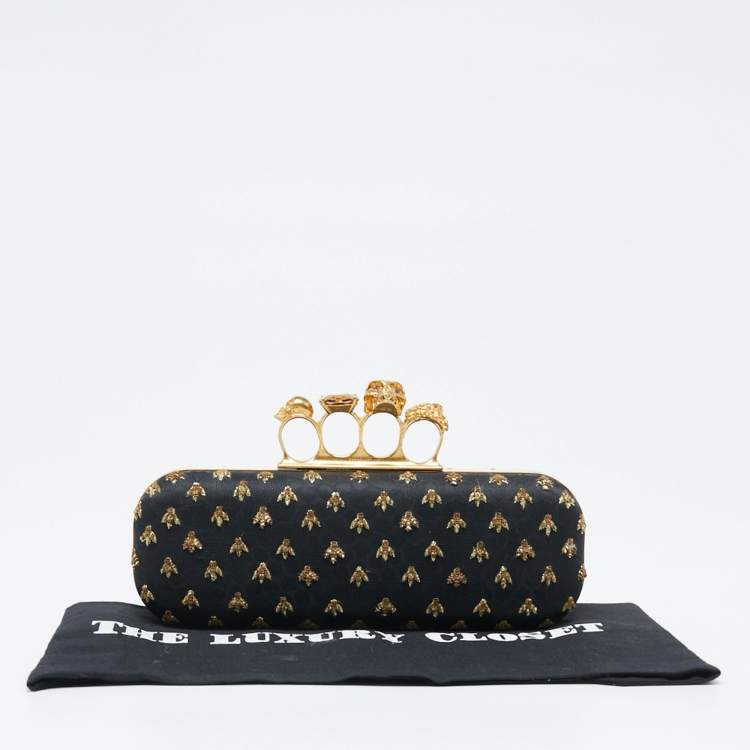Pre Owned Alexander McQueen Black Fabric Bees Knuckle Box Clutch