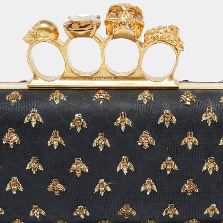 Pre Owned Alexander McQueen Black Fabric Bees Knuckle Box Clutch