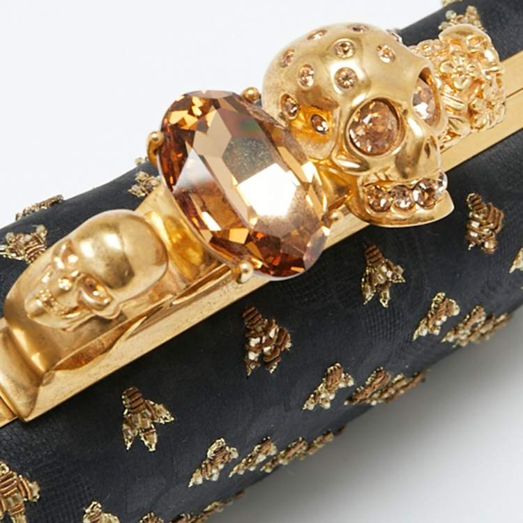 Pre Owned Alexander McQueen Black Fabric Bees Knuckle Box Clutch