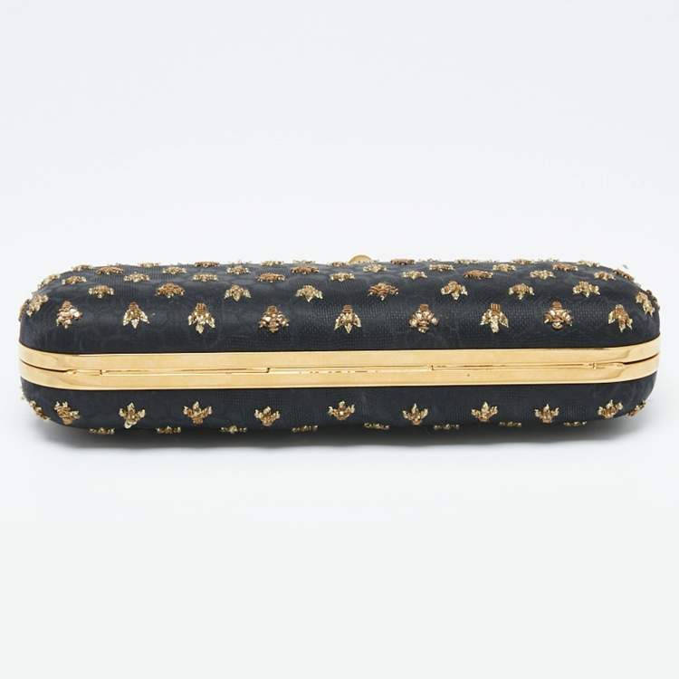 Pre Owned Alexander McQueen Black Fabric Bees Knuckle Box Clutch